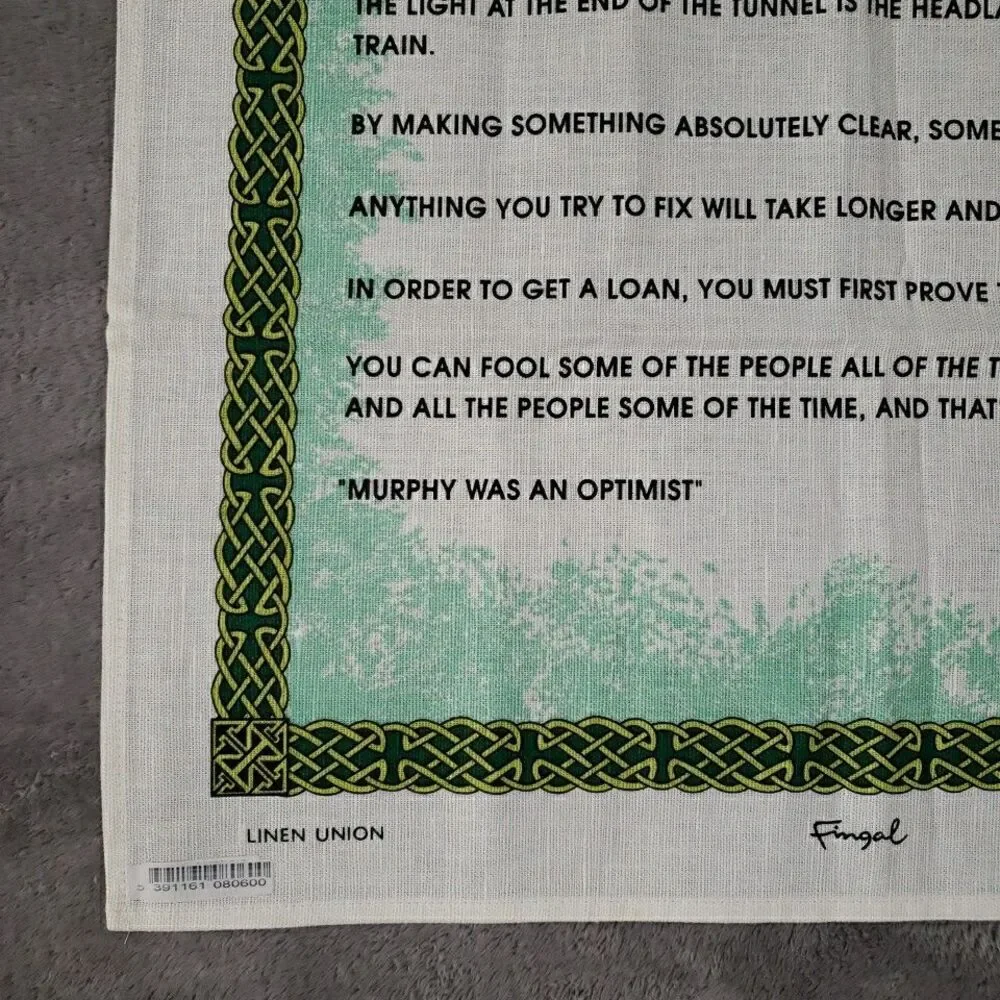 Fingal Murphy's Law & An Irish Blessing Tea Towel Clovers Mushrooms Ireland